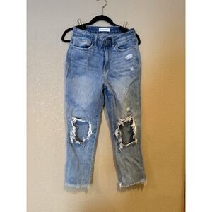 Flying Monkey Jeans Womens Straight Crop High-Rise Distress W Rinse Size 27